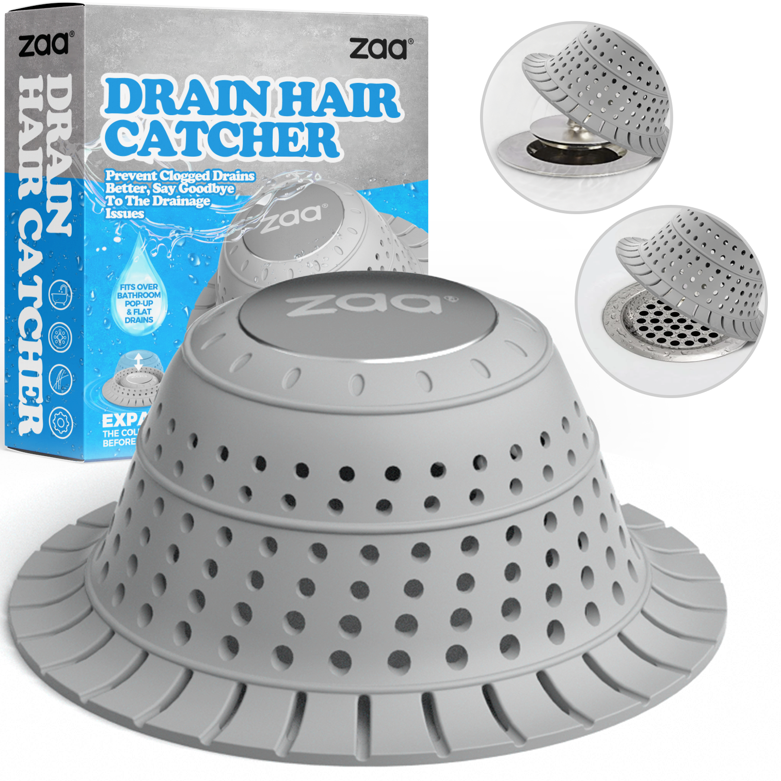zaa Bathtub Drain Hair Catcher Silicone Collapsible 1 Pack Drain Protector for Pop Up and Regular Drains of Shower Bathtub Tub Bathroom Sink