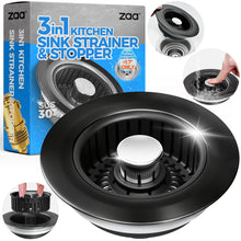 Load image into Gallery viewer, Sink Drain Strainer - Brushed Black Kitchen Sink Stopper, 3 in 1 Stainless Steel Pop-Up Drain Plug with Anti-Clog Basket, Matte Black Cover Fits Standard 3-1/2" Kitchen Sink Drains