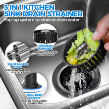 Load image into Gallery viewer, Sink Drain Strainer - Brushed Black Kitchen Sink Stopper, 3 in 1 Stainless Steel Pop-Up Drain Plug with Anti-Clog Basket, Matte Black Cover Fits Standard 3-1/2" Kitchen Sink Drains