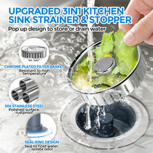 Load image into Gallery viewer, zaa Upgraded 3in1 Kitchen Sink Drain Strainer & Sink Stopper, 304 Stainless Steel Sink Drain Basket & Sink Protector for Kitchen with Anti-Clog Filter, Fit US Standard 3-1/2'' Sink Drain Hole, Silver