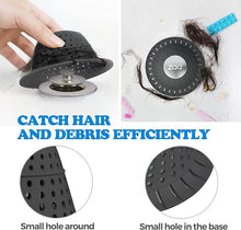 Load image into Gallery viewer, zaa Bathtub Drain Hair Catcher, 2 Pack Silicone Collapsible Bathtub Drain Cover Hair Catcher & Protector for Pop-Up & Regular Drains of Shower, Bathtub, Tub, Bathroom, Sink, Black Black