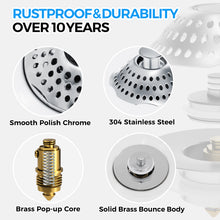 Load image into Gallery viewer, zaa Bathtub Drain Hair Catcher, 2in1 Bathtub Stopper & Drain Strainer, Pop-up Bathtub Drain Plug Anti-Clogged Tub Stopper Cover with Detachable Filter, 304 Stainless Steel & Brass for 1.46-2" W Hole