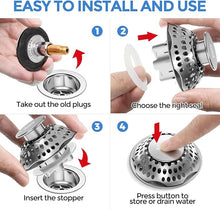 Load image into Gallery viewer, zaa Bathtub Drain Stopper, Upgraded 2in1 Tub Stopper Bathtub Drain Cover and Hair Catcher, Pop Up Bathtub Drain Plug, Replaces Lift & Turn, Tip-Toe or Trip Lever, for 1.46-2" W Drain Hole, Silver