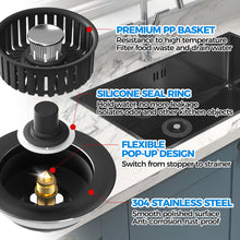 Load image into Gallery viewer, Sink Drain Strainer - Brushed Black Kitchen Sink Stopper, 3 in 1 Stainless Steel Pop-Up Drain Plug with Anti-Clog Basket, Matte Black Cover Fits Standard 3-1/2" Kitchen Sink Drains