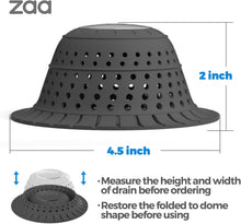 Load image into Gallery viewer, zaa Bathtub Drain Hair Catcher, Silicone Collapsible 1 Pack Drain Protector for Pop-Up and Regular Drains of Shower,Tub, Bathroom, Sink, Charcoal Black