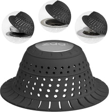 Load image into Gallery viewer, zaa Bathtub Drain Hair Catcher, Silicone Collapsible 1 Pack Drain Protector for Pop-Up and Regular Drains of Shower,Tub, Bathroom, Sink, Charcoal Black
