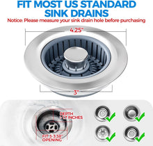 Load image into Gallery viewer, zaa Kitchen Sink Drain Strainer - Kitchen Sink Stopper, Stainless Steel Kitchen Drain Plug & Cover with Anti-Clogging Basket Strainer, Fit US Standard 3-1/2'' Sink Drain Hole, Silver