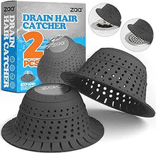 Load image into Gallery viewer, zaa Bathtub Drain Hair Catcher, 2 Pack Silicone Collapsible Bathtub Drain Cover Hair Catcher & Protector for Pop-Up & Regular Drains of Shower, Bathtub, Tub, Bathroom, Sink, Black Black