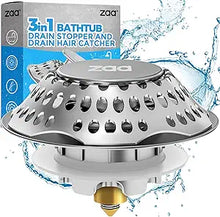 Load image into Gallery viewer, zaa Bathtub Drain Stopper, Upgraded 2in1 Tub Stopper Bathtub Drain Cover and Hair Catcher, Pop Up Bathtub Drain Plug, Replaces Lift & Turn, Tip-Toe or Trip Lever, for 1.46-2" W Drain Hole, Silver