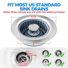 Load image into Gallery viewer, zaa Upgraded 3in1 Kitchen Sink Drain Strainer and Sink Stopper, Stainless Steel Kitchen Drain Plug & Cover with Anti-Clogging Basket Strainer, Fit US Standard 3-1/2'' Sink Drain Hole, Silver