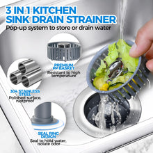 Load image into Gallery viewer, Zaa Upgraded 2Pack 3in1 Kitchen Sink Drain Strainer & Sink Stopper, Stainless Steel Kitchen Drain Plug & Cover with Anti-Clogging Basket Strainer, Fit US Standard 3-1/2'' Sink Drain Hole, Silver