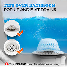 Load image into Gallery viewer, zaa Bathtub Drain Hair Catcher, 2 Pack Silicone Collapsible Bathtub Drain Cover Hair Catcher &amp; Protector for Pop-Up &amp; Regular Drains of Shower, Bathtub, Tub, Bathroom, Sink
