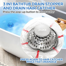 Load image into Gallery viewer, zaa Bathtub Drain Stopper, Upgraded 2in1 Tub Stopper Bathtub Drain Cover and Hair Catcher, Pop Up Bathtub Drain Plug, Replaces Lift &amp; Turn, Tip-Toe or Trip Lever, for 1.46-2&quot; W Drain Hole, Silver
