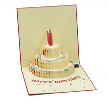 Load image into Gallery viewer, Birthday Cards with Music and Lights, 3D Pop Up Musical Light Up Happy Birthday Cake Greeting Card for Mom Wife Husband Him Her (3D Birthday Cake with Music, Pack of 1)
