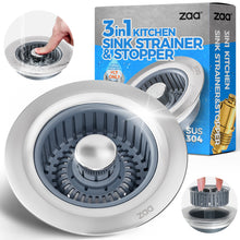 Load image into Gallery viewer, Sink Drain Strainer - Sink Stopper Kitchen Drain, 3 in 1 Kitchen Sink Drain Strainer with Anti-Clogging Basket, Kitchen Gadgets Clearance Sink Accessories, Fit US Standard 3-1/2'' Sink Hole, Silver
