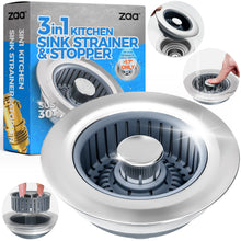 Load image into Gallery viewer, zaa Upgraded 3in1 Kitchen Sink Drain Strainer and Sink Stopper, Stainless Steel Kitchen Drain Plug &amp; Cover with Anti-Clogging Basket Strainer, Fit US Standard 3-1/2'' Sink Drain Hole, Silver
