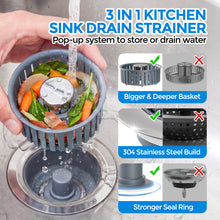 Load image into Gallery viewer, Sink Drain Strainer - Sink Stopper Kitchen Drain, 3 in 1 Kitchen Sink Drain Strainer with Anti-Clogging Basket, Kitchen Gadgets Clearance Sink Accessories, Fit US Standard 3-1/2'' Sink Hole, Silver
