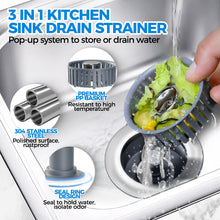 Load image into Gallery viewer, zaa Upgraded 3in1 Kitchen Sink Drain Strainer and Sink Stopper, Stainless Steel Kitchen Drain Plug &amp; Cover with Anti-Clogging Basket Strainer, Fit US Standard 3-1/2'' Sink Drain Hole, Silver
