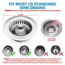 Load image into Gallery viewer, zaa Upgraded 3in1 Kitchen Sink Drain Strainer &amp; Sink Stopper, 304 Stainless Steel Sink Drain Basket &amp; Sink Protector for Kitchen with Anti-Clog Filter, Fit US Standard 3-1/2&#39;&#39; Sink Drain Hole, Silver
