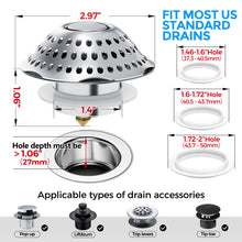 Load image into Gallery viewer, zaa Bathtub Drain Hair Catcher, 2in1 Bathtub Stopper &amp; Drain Strainer, Pop-up Bathtub Drain Plug Anti-Clogged Tub Stopper Cover with Detachable Filter, 304 Stainless Steel &amp; Brass for 1.46-2&quot; W Hole
