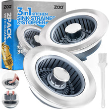 Load image into Gallery viewer, zaa Kitchen Sink Drain Strainer - Kitchen Sink Stopper, Stainless Steel Kitchen Drain Plug &amp; Cover with Anti-Clogging Basket Strainer, Fit US Standard 3-1/2'' Sink Drain Hole, Silver
