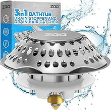 Load image into Gallery viewer, zaa Bathtub Drain Stopper, Upgraded 2in1 Tub Stopper Bathtub Drain Cover and Hair Catcher, Pop Up Bathtub Drain Plug, Replaces Lift &amp; Turn, Tip-Toe or Trip Lever, for 1.46-2&quot; W Drain Hole, Silver
