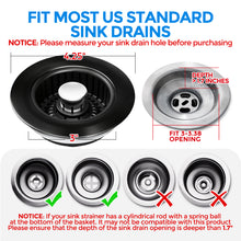 Load image into Gallery viewer, Sink Drain Strainer - Brushed Black Kitchen Sink Stopper, 3 in 1 Stainless Steel Pop-Up Drain Plug with Anti-Clog Basket, Matte Black Cover Fits Standard 3-1/2" Kitchen Sink Drains
